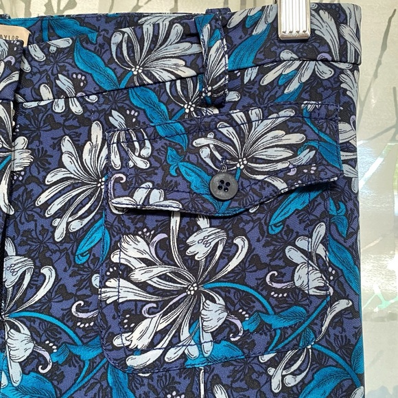 REBECCA TAYLOR blue floral print high rise waisted wide leg pants front pockets - Picture 4 of 14